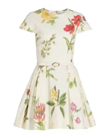 Oscar de la Renta Chine Floral-Print Poplin Short-Sleeve Belted Mini Dress | Thumbnail 1 Oscar de la Renta Chine Floral-Print Poplin Short-Sleeve Belted Mini Dress | Thumbnail 1