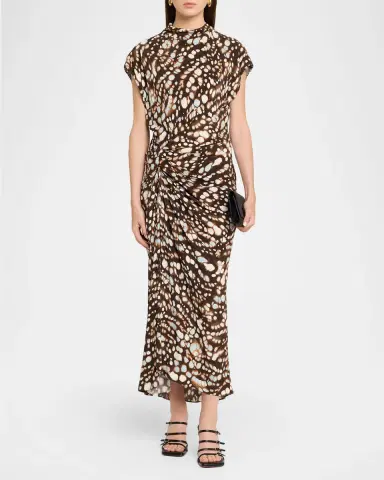 A.L.C. Alma Ruched Viscose Twill Midi Dress | Thumbnail 2 A.L.C. Alma Ruched Viscose Twill Midi Dress | Thumbnail 2