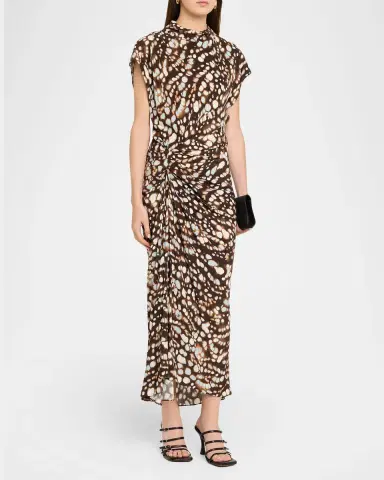 A.L.C. Alma Ruched Viscose Twill Midi Dress | Thumbnail 4 A.L.C. Alma Ruched Viscose Twill Midi Dress | Thumbnail 4