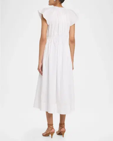Tanya Taylor Ivana Smocked Cotton-Blend Midi Dress | Thumbnail 3