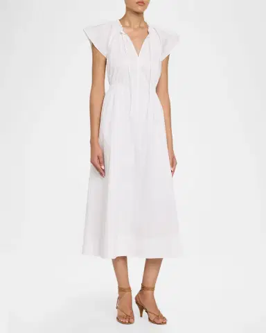 Tanya Taylor Ivana Smocked Cotton-Blend Midi Dress | Thumbnail 4