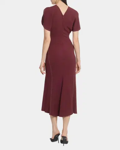 Victoria Beckham Gathered Waist Crepe Midi Dress | Thumbnail 3 Victoria Beckham Gathered Waist Crepe Midi Dress | Thumbnail 3