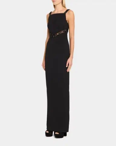 Pamella Roland Embroidered Inset Sleeveless Crepe Gown | Thumbnail 4 Pamella Roland Embroidered Inset Sleeveless Crepe Gown | Thumbnail 4