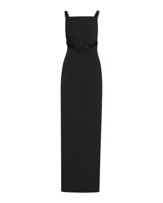Pamella Roland Embroidered Inset Sleeveless Crepe Gown