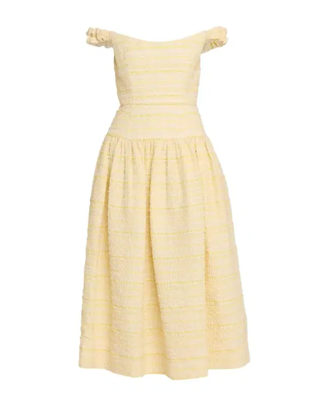 Georgie Striped Seersucker Off-The-Shoulder Midi Dress