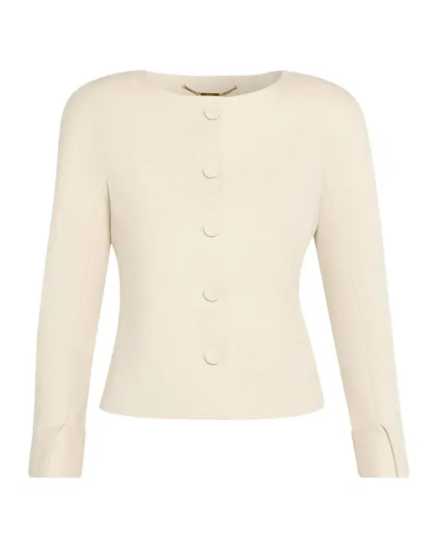 Exaggerated Shoulder Single-Breasted Collarless Jacket