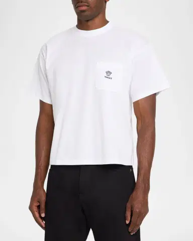 Versace Men's Embroidered-Medusa Jersey Pocket Crewneck T-Shirt | Thumbnail 4 Versace Men's Embroidered-Medusa Jersey Pocket Crewneck T-Shirt | Thumbnail 4