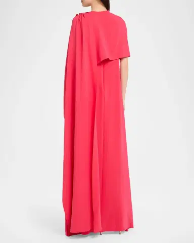 Oscar de la Renta Hibiscus Brooch Draped Georgette Caftan Gown | Thumbnail 3 Oscar de la Renta Hibiscus Brooch Draped Georgette Caftan Gown | Thumbnail 3