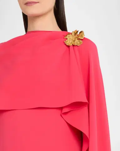 Oscar de la Renta Hibiscus Brooch Draped Georgette Caftan Gown | Thumbnail 5 Oscar de la Renta Hibiscus Brooch Draped Georgette Caftan Gown | Thumbnail 5
