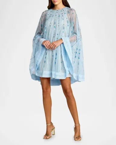 Mac Duggal Beaded Lace Cape-Sleeve Mini Dress | Thumbnail 2 Mac Duggal Beaded Lace Cape-Sleeve Mini Dress | Thumbnail 2