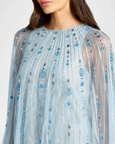 Mac Duggal Beaded Lace Cape-Sleeve Mini Dress | Thumbnail 5 Mac Duggal Beaded Lace Cape-Sleeve Mini Dress | Thumbnail 5