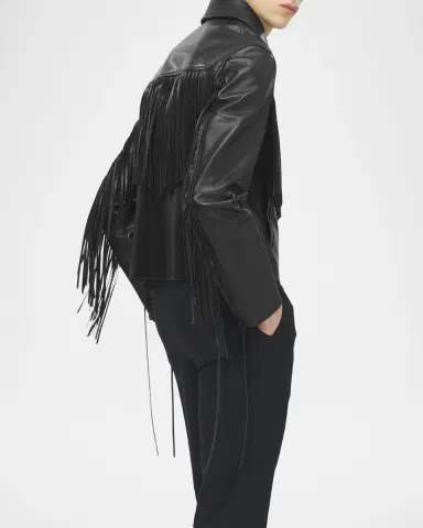 Alexander McQueen Men's Western Fringe-Trim Leather Jacket | Thumbnail 3