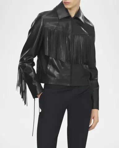 Alexander McQueen Men's Western Fringe-Trim Leather Jacket | Thumbnail 4