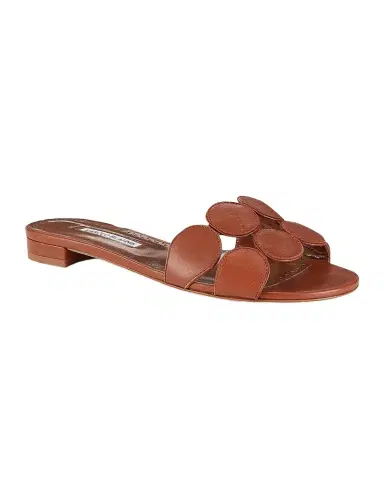 Manolo Blahnik Circle-Cut Leather Slide Sandals | Thumbnail 1 Manolo Blahnik Circle-Cut Leather Slide Sandals | Thumbnail 1