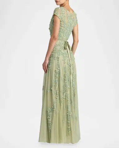 Mac Duggal Beaded Mesh Cap-Sleeve Gown | Thumbnail 3