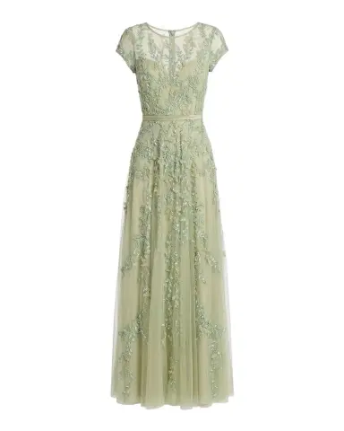 Mac Duggal Beaded Mesh Cap-Sleeve Gown | Thumbnail 1