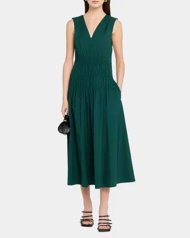 Proenza Schouler White Label Loren Sleeveless Ruched Waist Cotton Midi Dress | Thumbnail 2 Proenza Schouler White Label Loren Sleeveless Ruched Waist Cotton Midi Dress | Thumbnail 2