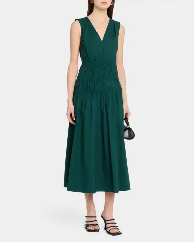 Proenza Schouler White Label Loren Sleeveless Ruched Waist Cotton Midi Dress | Thumbnail 4 Proenza Schouler White Label Loren Sleeveless Ruched Waist Cotton Midi Dress | Thumbnail 4
