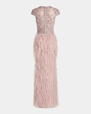 Mac Duggal Beaded Feather-Trim Column Gown | Thumbnail 5 Mac Duggal Beaded Feather-Trim Column Gown | Thumbnail 5