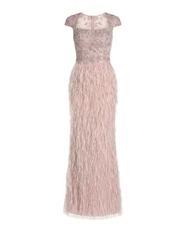 Mac Duggal Beaded Feather-Trim Column Gown | Thumbnail 1 Mac Duggal Beaded Feather-Trim Column Gown | Thumbnail 1