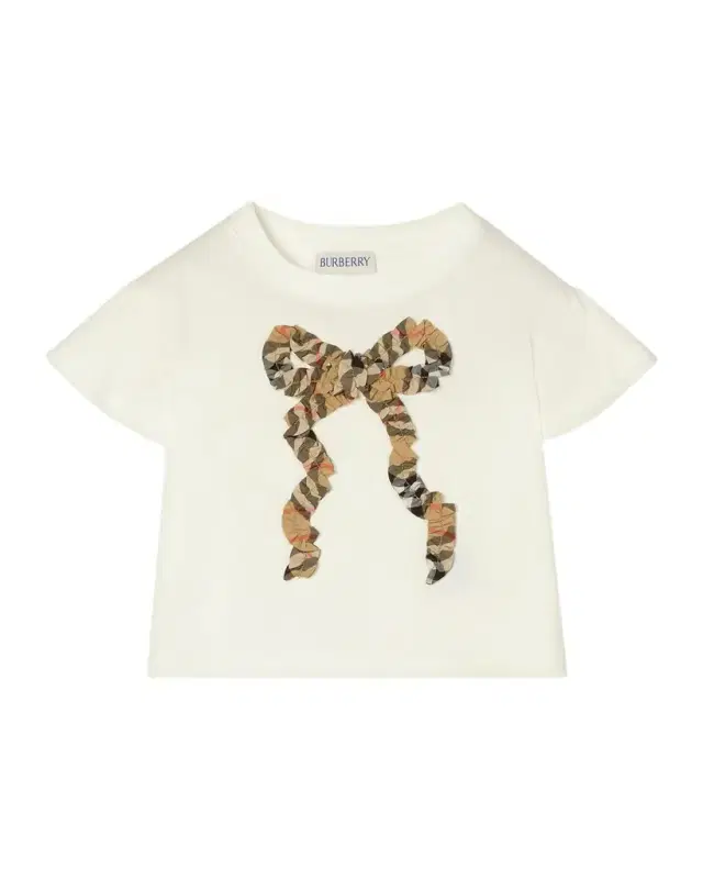 Burberry Kid 's Roxy Check Bow Cotton T-Shirt, Size 12M-3