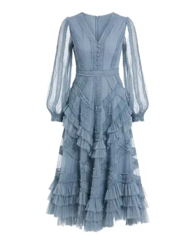 Mac Duggal Mesh Micro Ruffle Midi-Dress | Thumbnail 1 Mac Duggal Mesh Micro Ruffle Midi-Dress | Thumbnail 1