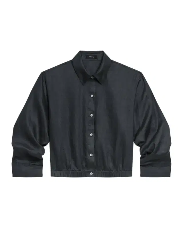 Theory Ruched-Sleeve Cropped Linen Shirt