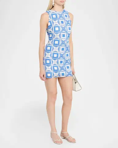 ALICE + OLIVIA Clyde Geometric Crochet Mini Dress | Thumbnail 4