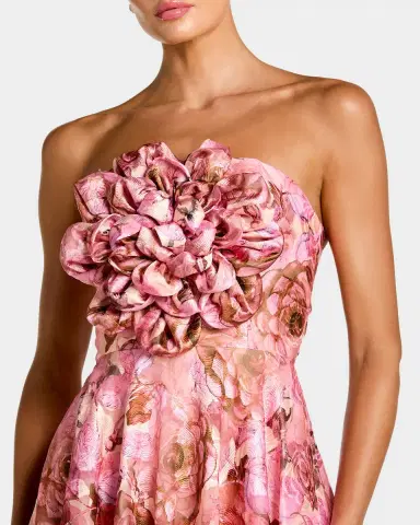 Mac Duggal Strapless Floral A-Line Gown w/ 3D Flower | Thumbnail 4 Mac Duggal Strapless Floral A-Line Gown w/ 3D Flower | Thumbnail 4