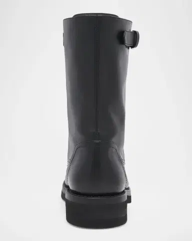 McQueen Men's Biker Leather Center-Zip Buckle Boots | Thumbnail 4