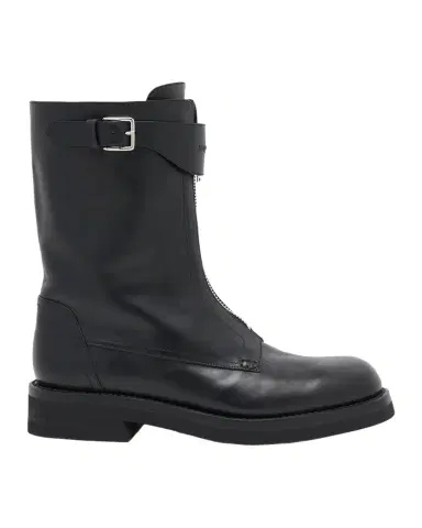 McQueen Men's Biker Leather Center-Zip Buckle Boots | Thumbnail 1
