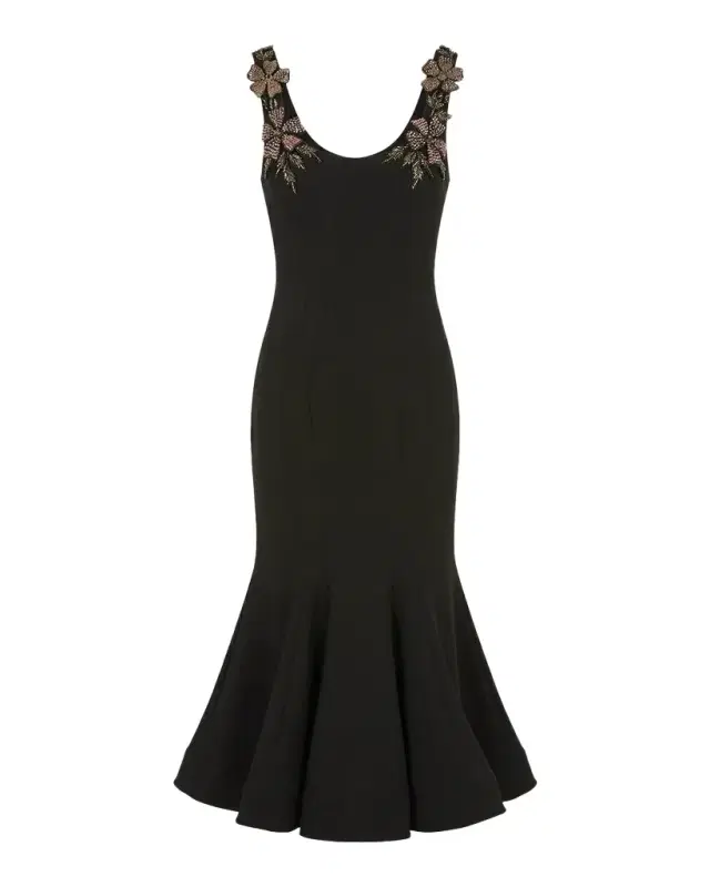 Mac Duggal Sleeveless Floral-Applique Trumpet Cocktail Dress