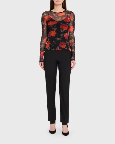 Carolina Herrera Rose Mesh Long-Sleeve Top | Thumbnail 2