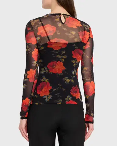 Carolina Herrera Rose Mesh Long-Sleeve Top | Thumbnail 3