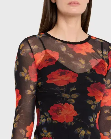Carolina Herrera Rose Mesh Long-Sleeve Top | Thumbnail 5