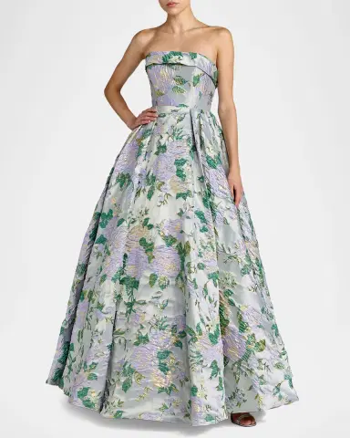 Mac Duggal Strapless Floral Brocade Ball Gown | Thumbnail 2 Mac Duggal Strapless Floral Brocade Ball Gown | Thumbnail 2