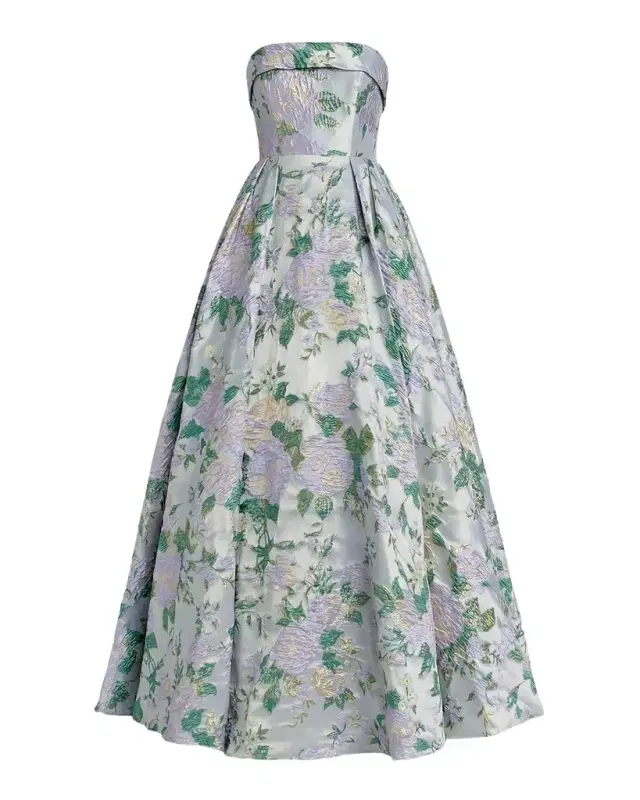 Strapless Floral Brocade Ball Gown