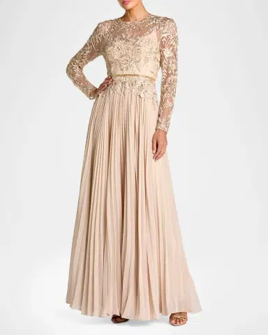Mac Duggal Petite Pleated Chiffon and Bead-Embroidered Mesh Gown | Thumbnail 2 Mac Duggal Petite Pleated Chiffon and Bead-Embroidered Mesh Gown | Thumbnail 2