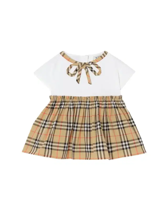 Burberry Girl 's Check Bow Cotton Dress & Bloomers Set, Size 1M-18M
