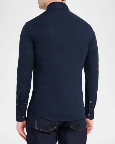 Giorgio Armani Men's Cotton Seersucker Full-Zip Shirt Jacket | Thumbnail 3