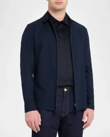 Giorgio Armani Men's Cotton Seersucker Full-Zip Shirt Jacket | Thumbnail 4