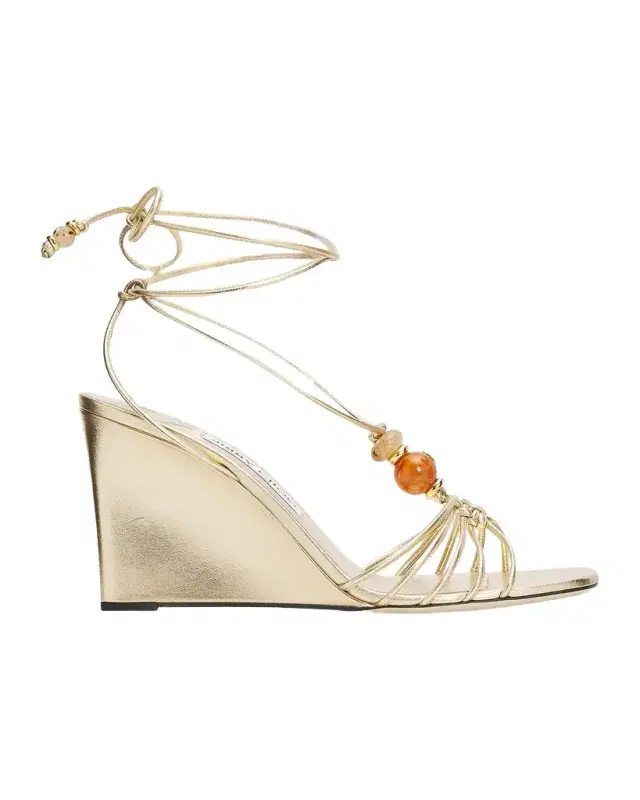 Jimmy Choo Lova 8mm Metallic Leather Wedge Sandals