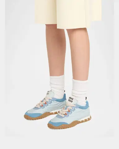 Miu Miu Technical Fabric and Suede Low-Top Sneakers | Thumbnail 2 Miu Miu Technical Fabric and Suede Low-Top Sneakers | Thumbnail 2