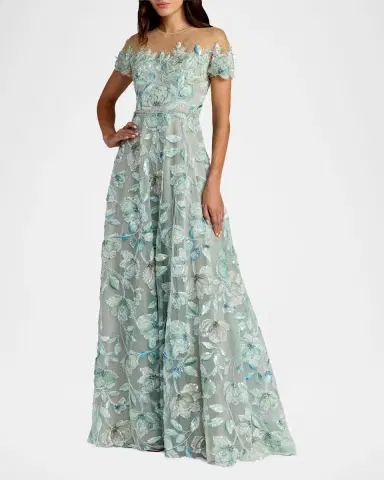 Mac Duggal Beaded Floral Applique Illusion Gown | Thumbnail 2 Mac Duggal Beaded Floral Applique Illusion Gown | Thumbnail 2