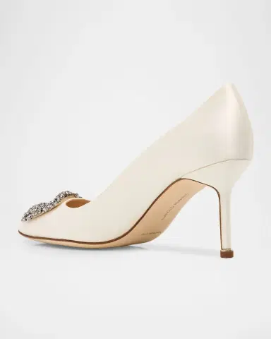 Manolo Blahnik 70mm Hangisi Satin Pumps with Crystal Buckle | Thumbnail 2 Manolo Blahnik 70mm Hangisi Satin Pumps with Crystal Buckle | Thumbnail 2