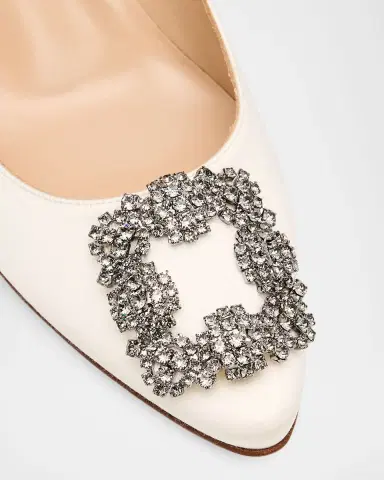 Manolo Blahnik 70mm Hangisi Satin Pumps with Crystal Buckle | Thumbnail 3 Manolo Blahnik 70mm Hangisi Satin Pumps with Crystal Buckle | Thumbnail 3