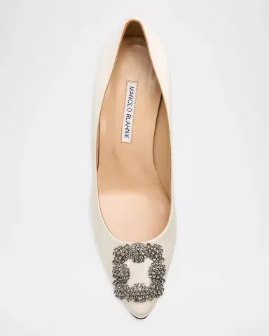 Manolo Blahnik 70mm Hangisi Satin Pumps with Crystal Buckle | Thumbnail 4 Manolo Blahnik 70mm Hangisi Satin Pumps with Crystal Buckle | Thumbnail 4
