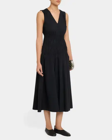 Proenza Schouler White Label Loren Sleeveless Ruched Waist Cotton Midi Dress | Thumbnail 4 Proenza Schouler White Label Loren Sleeveless Ruched Waist Cotton Midi Dress | Thumbnail 4