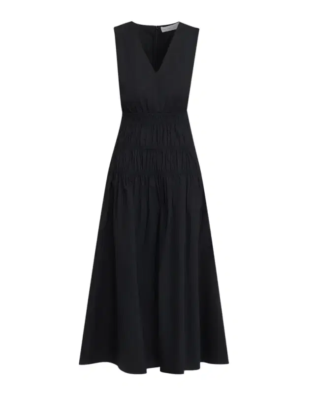 Loren Sleeveless Ruched Waist Cotton Midi Dress