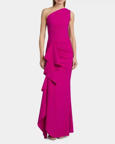 Chiara Boni La Petite Robe Ruched One-Shoulder Ruffle Gown | Thumbnail 4 Chiara Boni La Petite Robe Ruched One-Shoulder Ruffle Gown | Thumbnail 4
